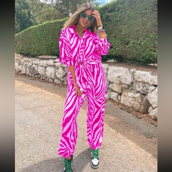 Flamingo Urban Pants - Zebra Stripe ButtonFront Top and Pants Set